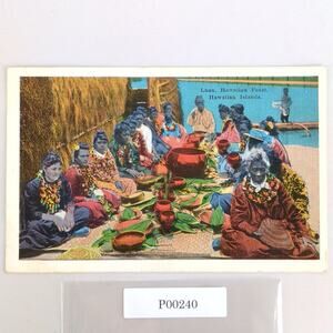 Vtg Luau Hawaiian Feast Hawaii Islands Linen Postcard WWII 1944 US Army Stamp